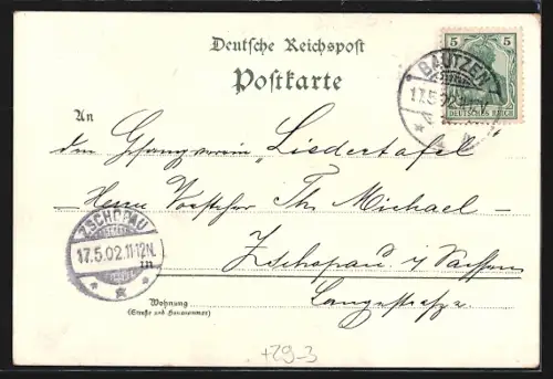 Passepartout-Lithographie Bautzen, Stadtansicht mit Brücke und Kirchtürmen, Allee