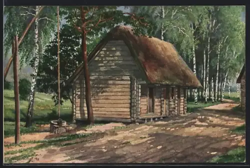 Künstler-AK Lettland, Gehöft Saleneck am Pfad