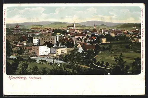 AK Hirschberg /Schlesien, Teilansicht mit Kirche