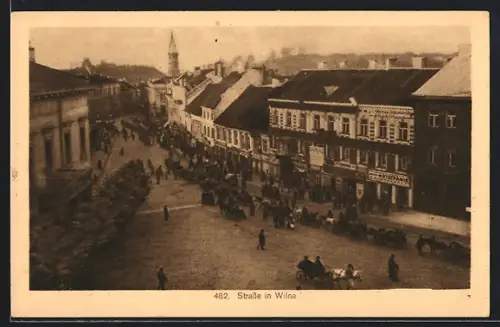AK Wilna, Strassenszene mit Geschäften und Leute