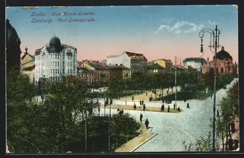 AK Lemberg, Karl Ludwigstrasse aus der Vogelschau