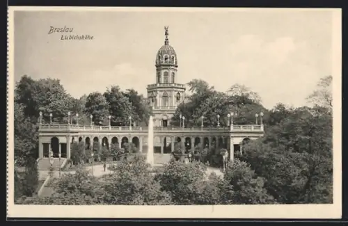 AK Breslau, Liebichshöhe, Gebäude mit Springbrunnen aus der Vogelschau