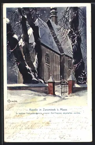 AK Zurominek b. Mlawa, Kapelle im Winter