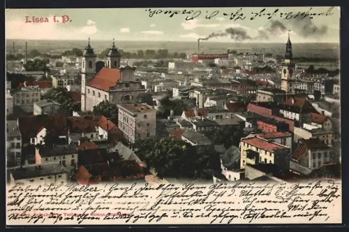 AK Lissa i. P., Ortspanorama aus der Vogelschau