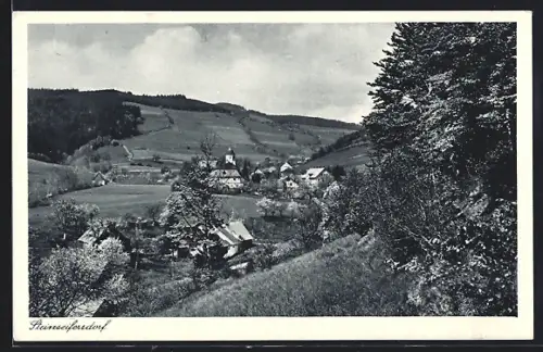 AK Steinseifersdorf im Eulengebirge, Ortspartie mit Bäumen