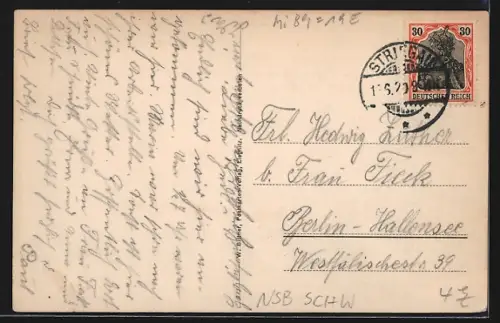 AK Striegau, Blick auf den Ort mit Bäumen