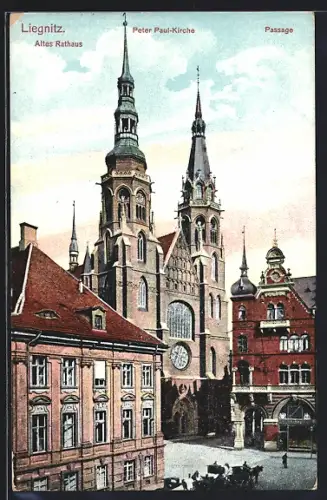 AK Liegnitz, Altes Rathaus, Peter Paul-Kirche und Passage