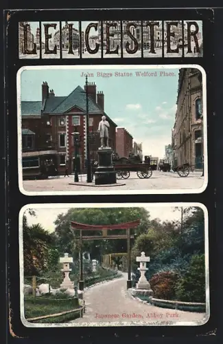 AK Leicester, John Biggs Statue Welford Place, Japanese Garden, Abbey Park