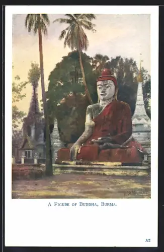 Künstler-AK Burma, a Figure of Buddha