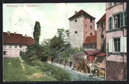 AK Mülhausen i. E., Nesselturm, Ortspartie
