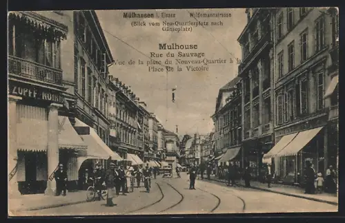 AK Mülhausen i. Elsass, Wildemannstrasse mit Radfahrern