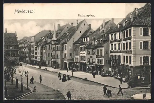 AK Mülhausen i. E., Rathausplatz, von oben gesehen