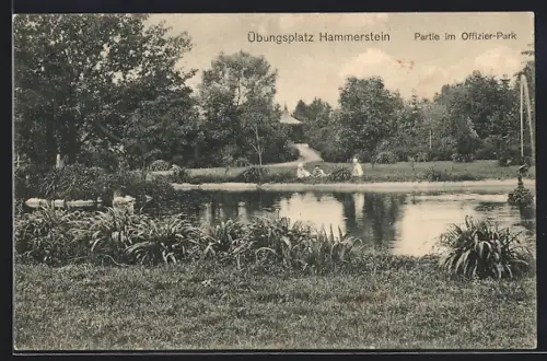 AK Hammerstein, Übungsplatz, Partie im Offizier-Park, Gewässer, Pavillon