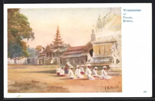 AK Pagan, Worshippers, Betende Männer knien im Sand