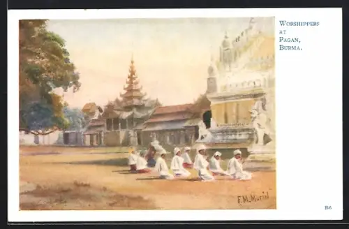 AK Pagan, Worshippers, Betende Männer knien im Sand