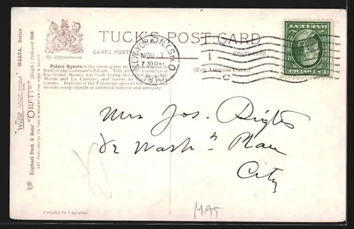 Künstler-AK Malta, Palace Square mit grossen Gebäuden und Spaziergängern auf der Strasse