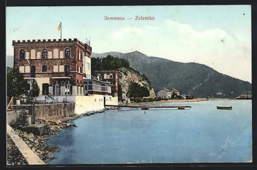 AK Zelenika, Uferpartie mit Hotel