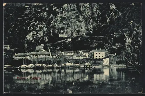 AK Kotor / Cattaro, Panorama mit Booten