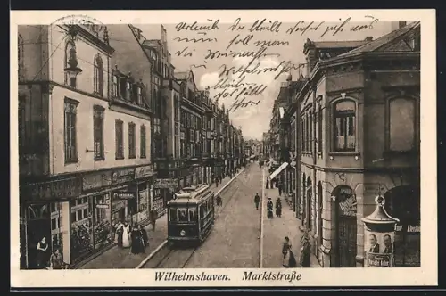 AK Wilhelmshaven, Marktstrasse mit Strassenbahn