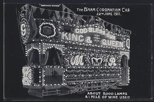 AK Birmingham, The Birmingham Coronation Car 1911, Strassenbahn