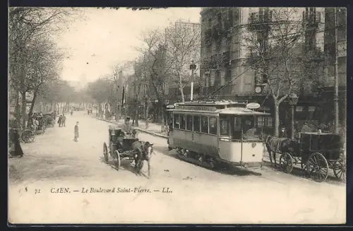 AK Caen, Le Boulevard Saint-Pierre, Strassenbahn