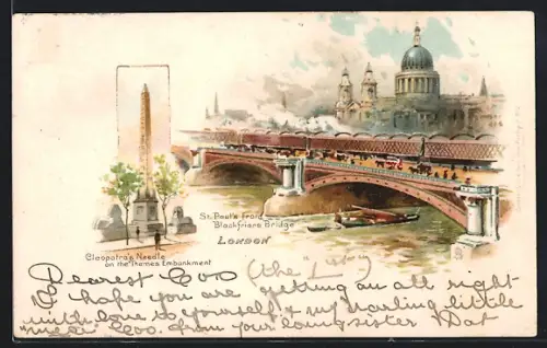 Lithographie London, St. Paul`s from Blackfriars Bridge & Cleopatra`s Needle