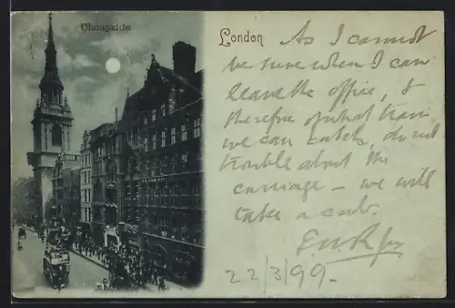 Mondschein-AK London, Cheapside