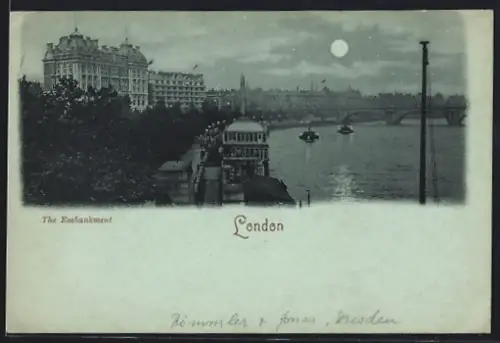 Mondschein-AK London, The Embankment