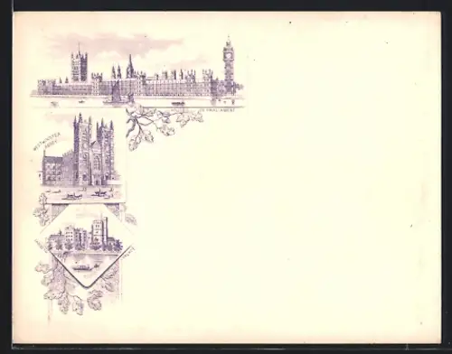 Lithographie London, Houses of Parliament, Westminster Abbey