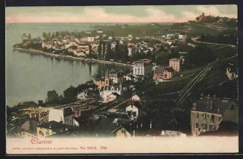 AK Clarens, Totalansicht mit Gewässer aus der Vogelschau