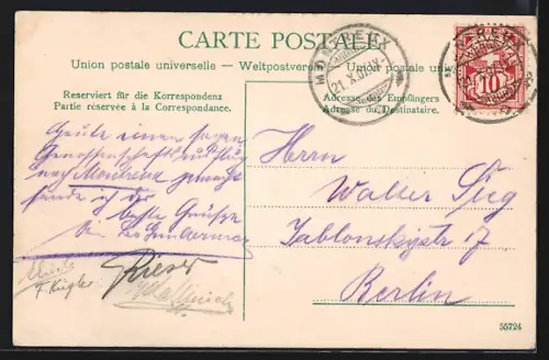 AK Clarens, Totalansicht mit Gewässer aus der Vogelschau
