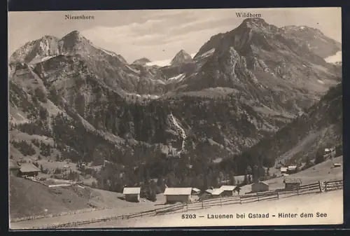 AK Lauenen bei Gstaad, Hinter dem See, Panorama mit Niesenhorn