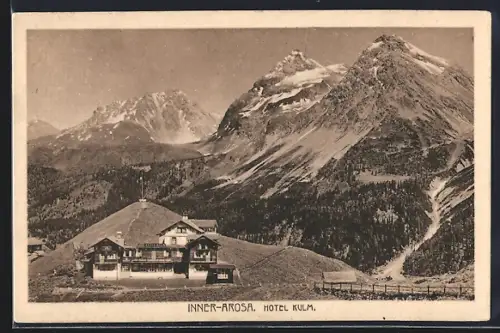 AK Inner-Arosa, Hotel Kulm mit Bergpanorama