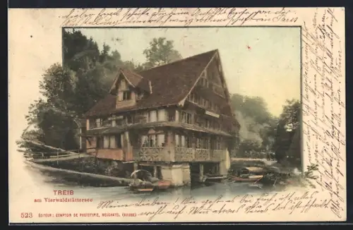 AK Treib am Vierwaldstättersee, Gasthaus und Boote, Ansicht vom Wasser