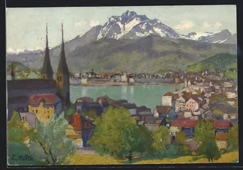 Künstler-AK Luzern, Luzern mit Pilatus