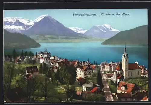 AK Vitznau /Vierwaldstättersee, Teilansicht mit den Alpen