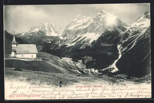AK Inner-Arosa, Kirche mit Bergen