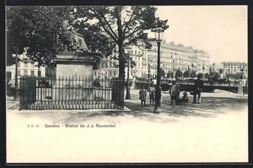 AK Genève, Statue de J. J. Rousseau