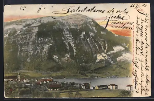 AK Arth, Ortspartie mit Berg