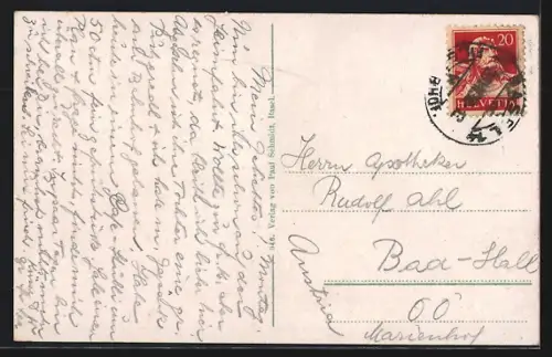 AK Basel, Rheinpanorama mit den drei Rheinbrücken