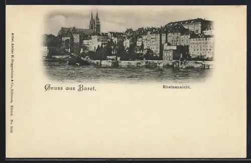 AK Basel, Rheinansicht mit Kirche
