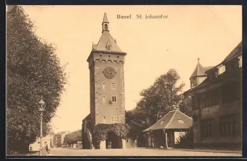AK Basel, St. Johanntor mit Strassenpartie