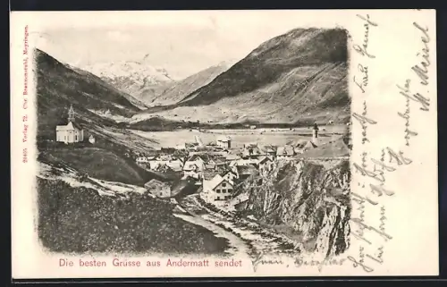 AK Andermatt, Teilansicht mit Kirche
