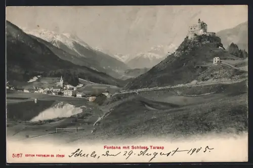 AK Fontana, Panorama mit Schloss Tarasp