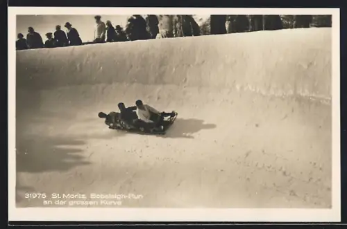 AK St. Moritz, Bobsleigh-Run an der grossen Kurve