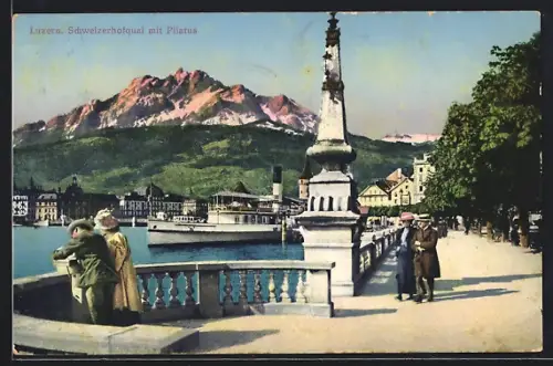 AK Luzern, Schweizerhofquai mit Pilatus