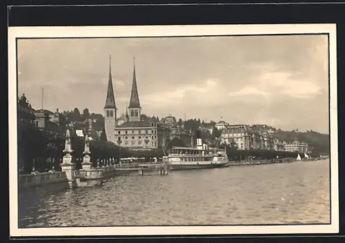 AK Luzern, Uferpartie mit Dampfer