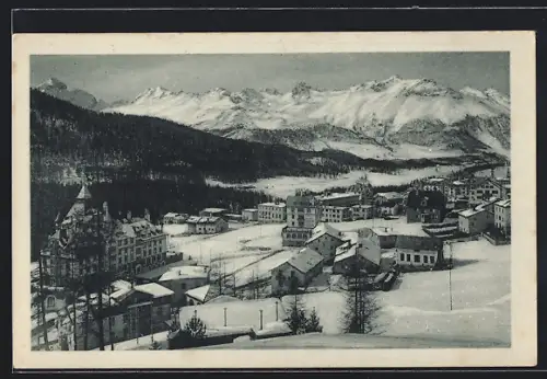 AK Pontresina, Teilansicht mit Julierkette im Schnee