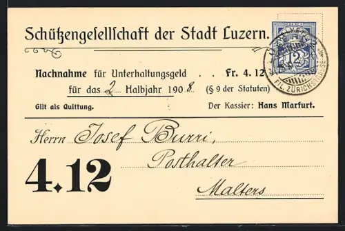 AK Luzern, Quittung der Schützengesellschaft