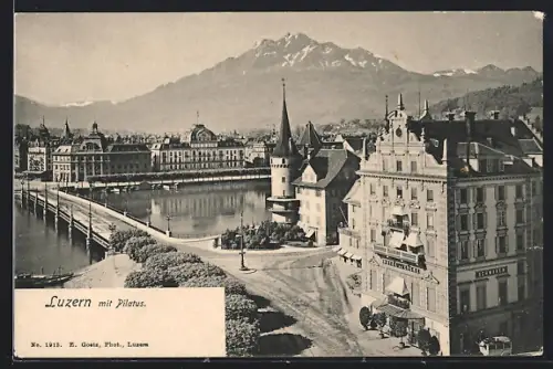 AK Luzern, Mit Pilatus und Ortsansicht